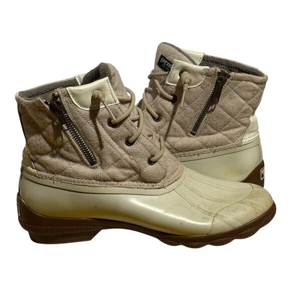 Sperry Saltwater Duck Boots Wool Quilted Beige Waterproof Women's 9.5M STS82538 - Picture 7 of 8